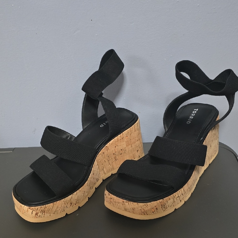 Torrid Black Strappy Wedge Sandals